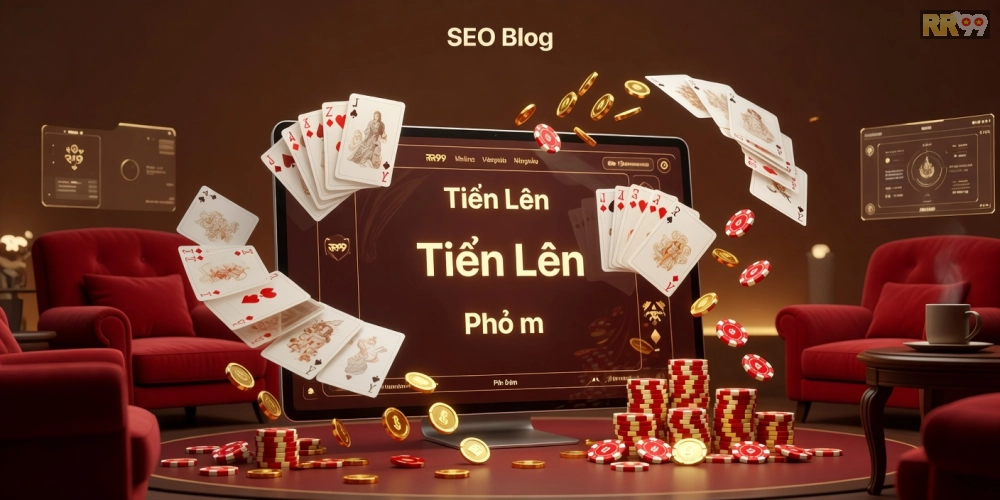 Minh họa khái niệm game bài đổi thưởng trên nền tảng RR99 với giao diện hiện đại và phần thưởng hấp dẫn