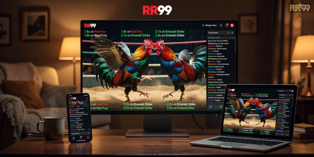 Hình minh họa khái niệm xem đá gà trực tuyến trên nền tảng RR99 với giao diện streaming