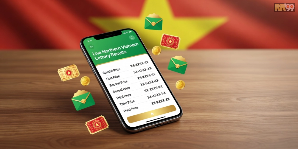 Caption minh họa giao diện xem kết quả xổ số trực tiếp trên app rr99