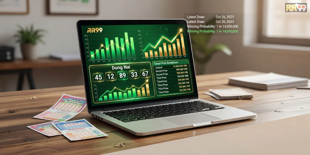 Ví dụ kết quả xổ số Đồng Nai hiển thị trên màn hình RR99 với biểu đồ thống kê