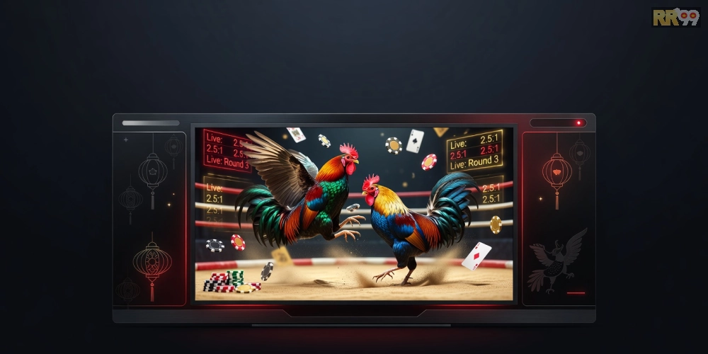 Minh họa giao diện xem đá gà trực tiếp casino rr99 với hình ảnh sắc nét và giao diện thân thiện